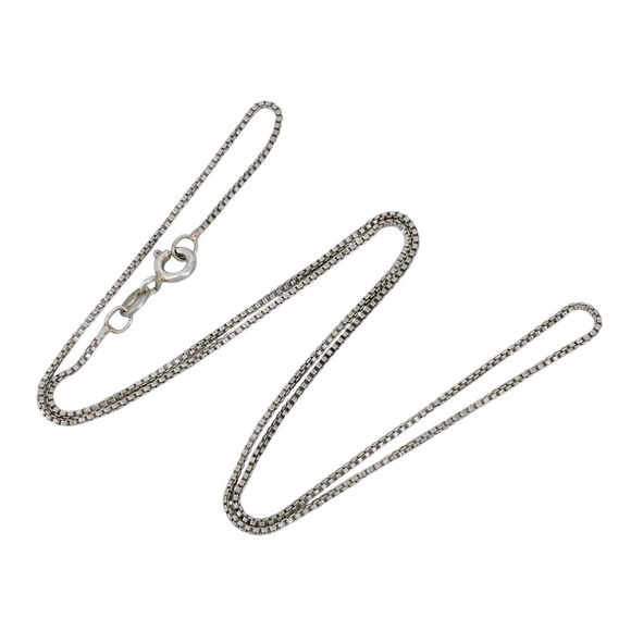 Vintage Italy DBJ Sterling Silver 925 1.1mm Box Chain Necklace 18" - Picture 1 of 3